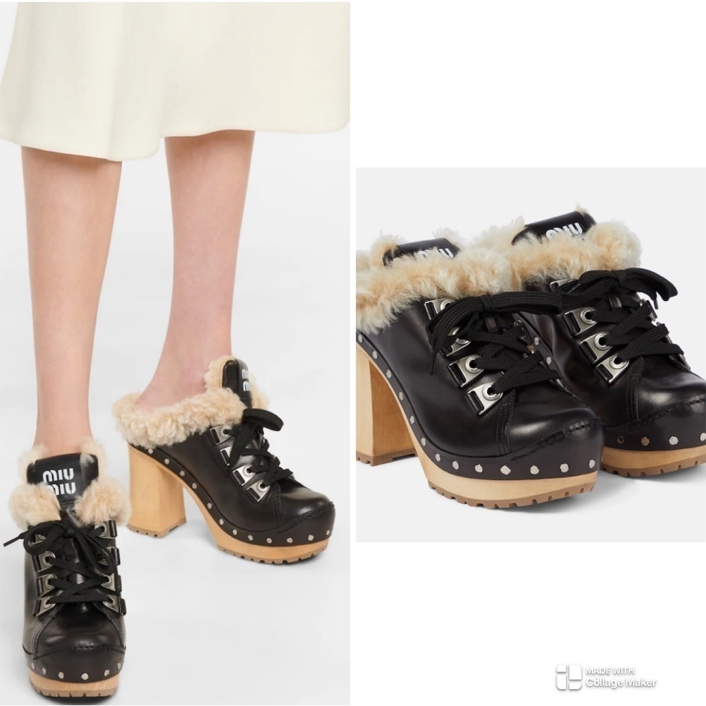 Miu Miu Winter Platform Mules in Black NWT